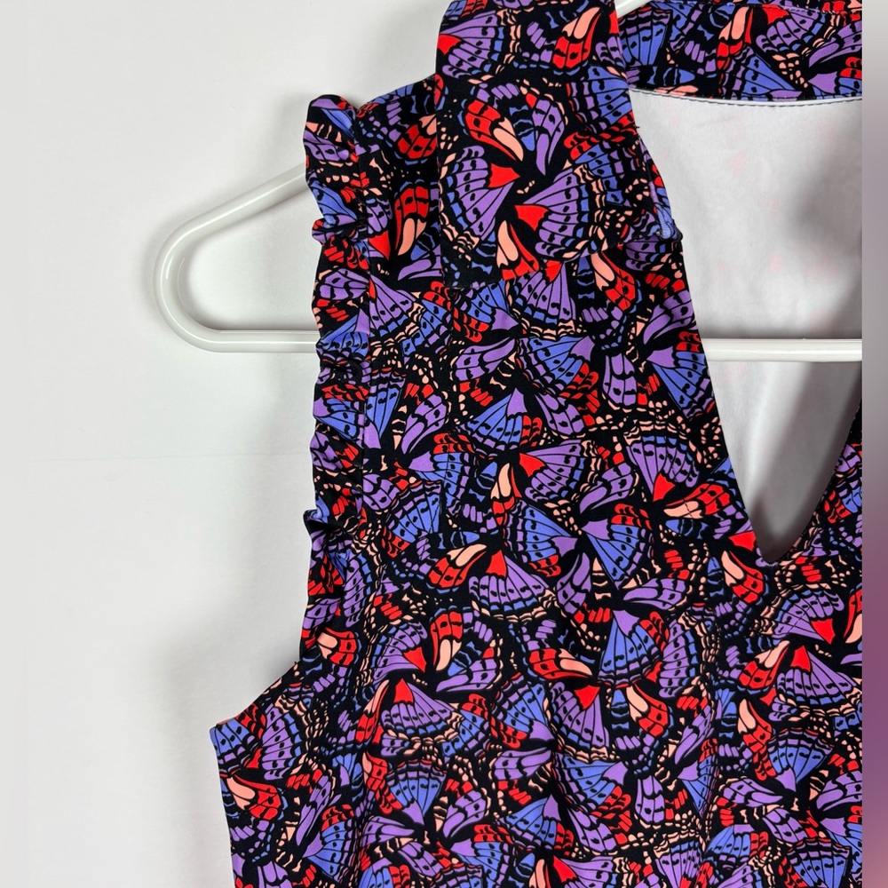 SSYS Scuba Dress Size XS Collared Ruffle Sleeve Nylon Active Multi Colored Print - Picture 4 of 7